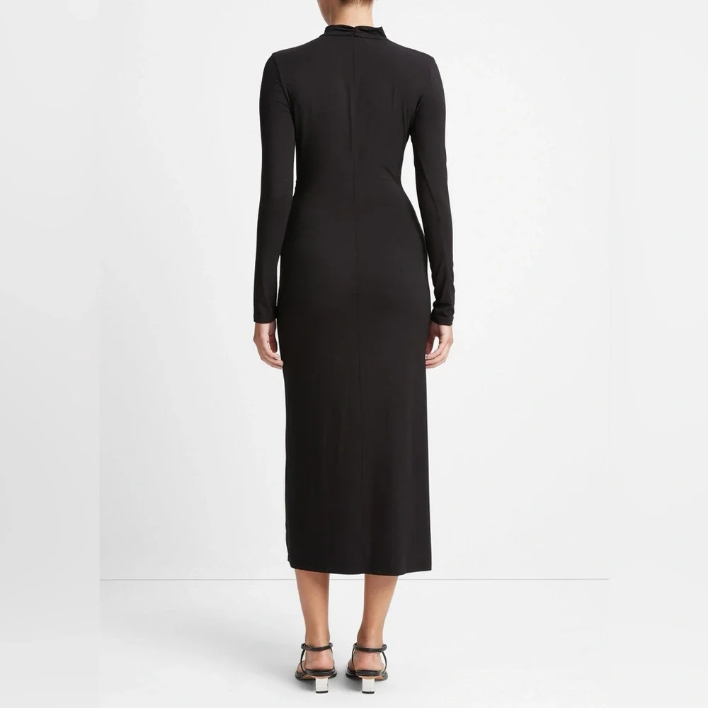 Vince Ruched Long-Sleeve Turtleneck Dress in Black - Size XS - Picture 2 of 8